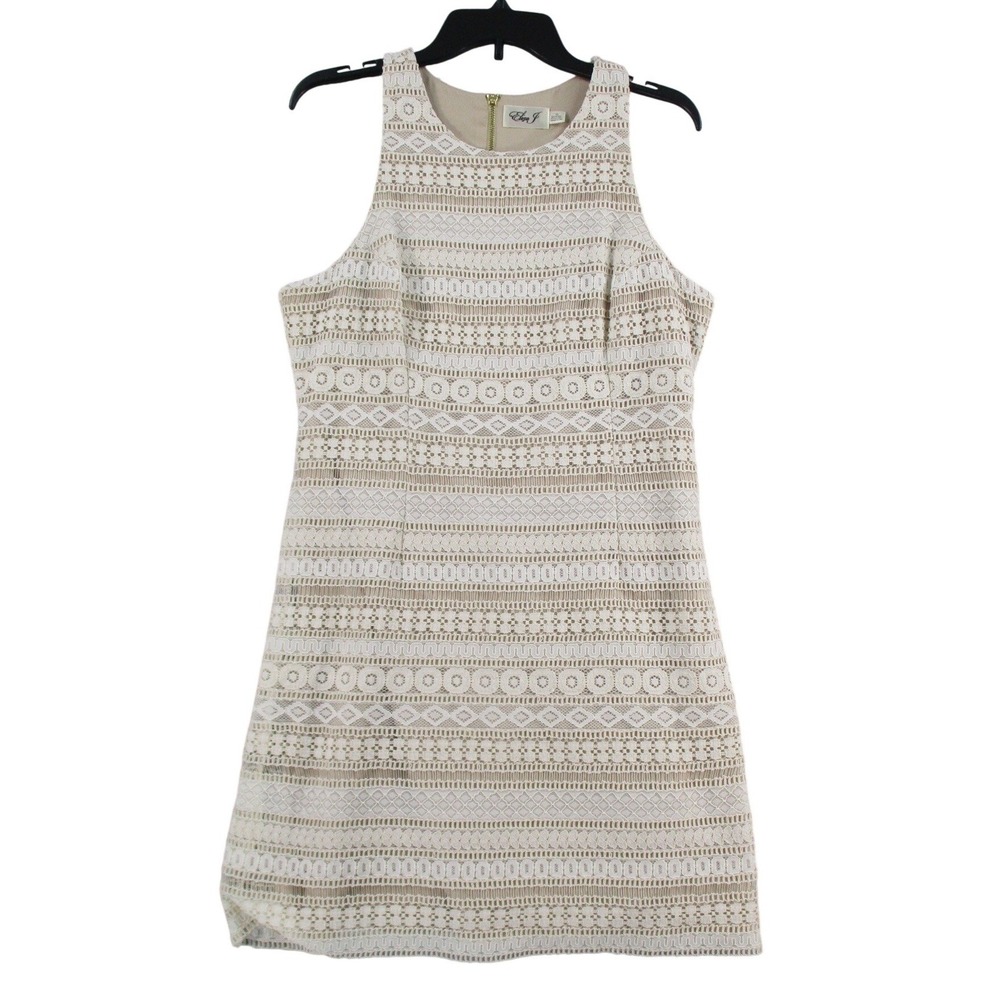 Eliza J Womens Cream Tan Geometric Lace Sleeveless Sheath Dress Size 12 RN 54163
